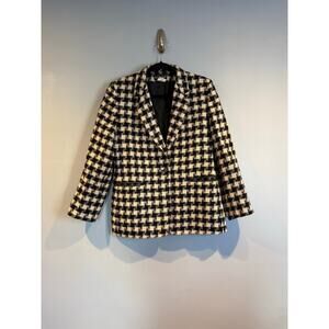 Harvé Benard Petites Black & Cream Check Wool Blazer – Size 12P